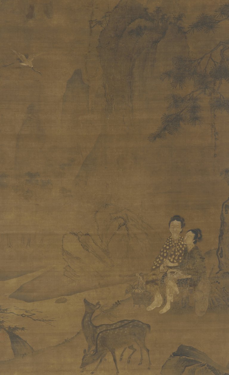 Naispuoliset kuolemattomat keräävät yrttejä tekijältä Ming Dynasty Chinese School