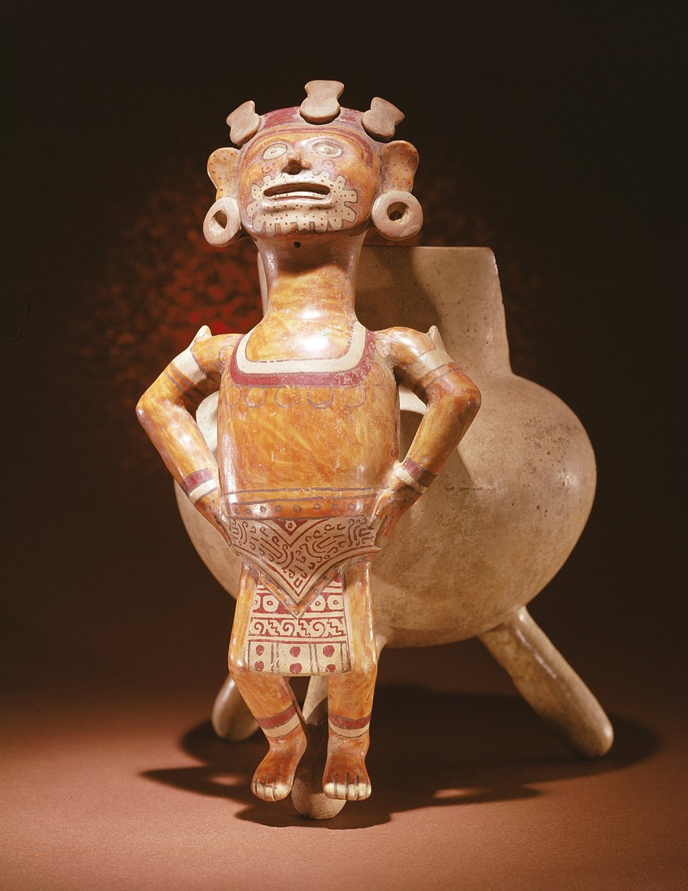 Kolmijalkamaljakko, jossa kuvahahmo, Miahuatlanista, Oaxacasta (keramiikka) tekijältä Mixtec