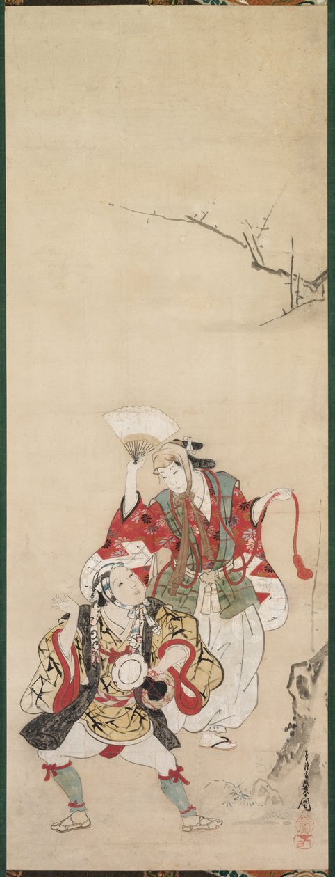 Kevättanssijat Manzai, 1700-luku. tekijältä Miyagawa Chōshun