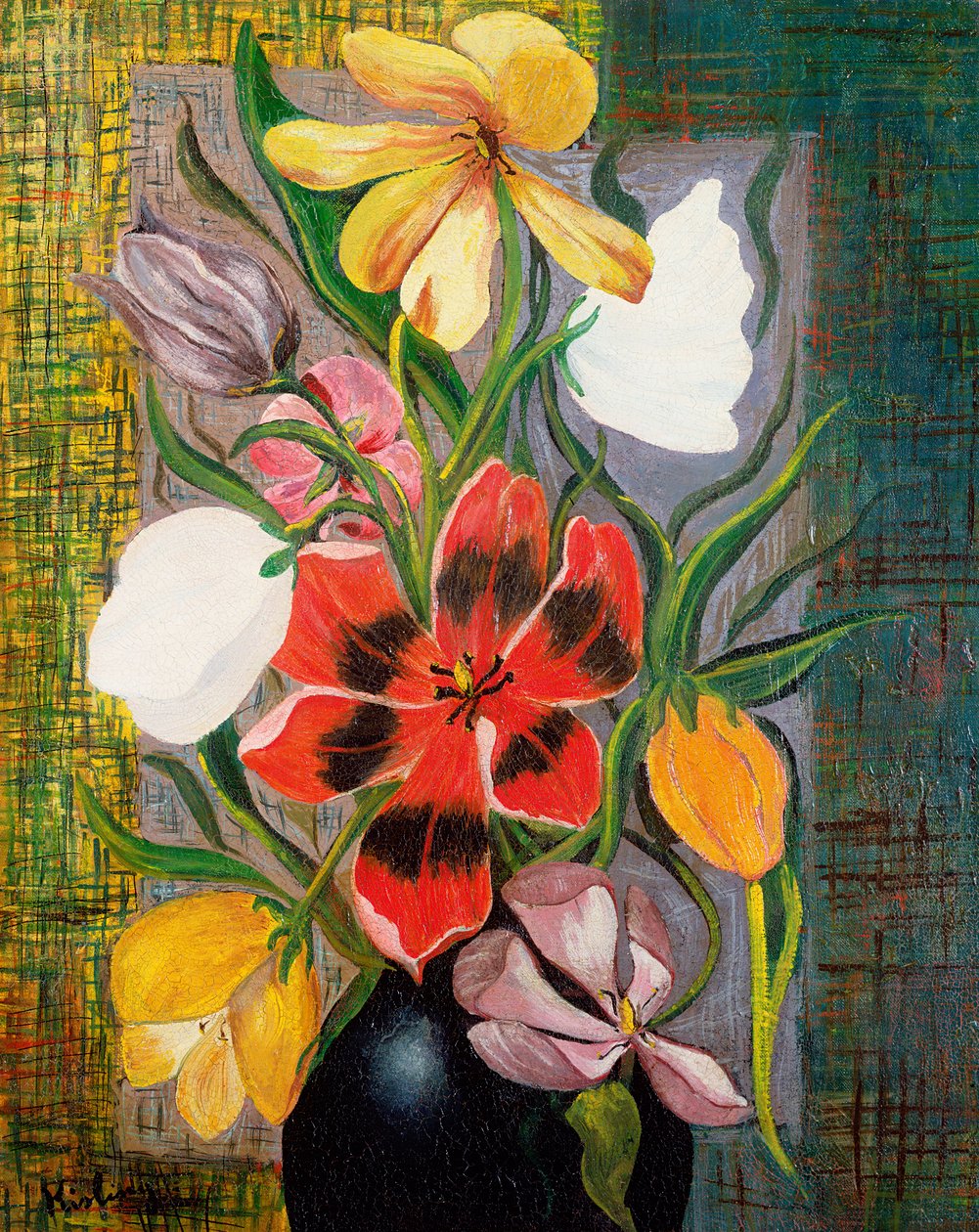 Kukkamaljakko, noin 1916 (öljy kankaalle) tekijältä Moise Kisling