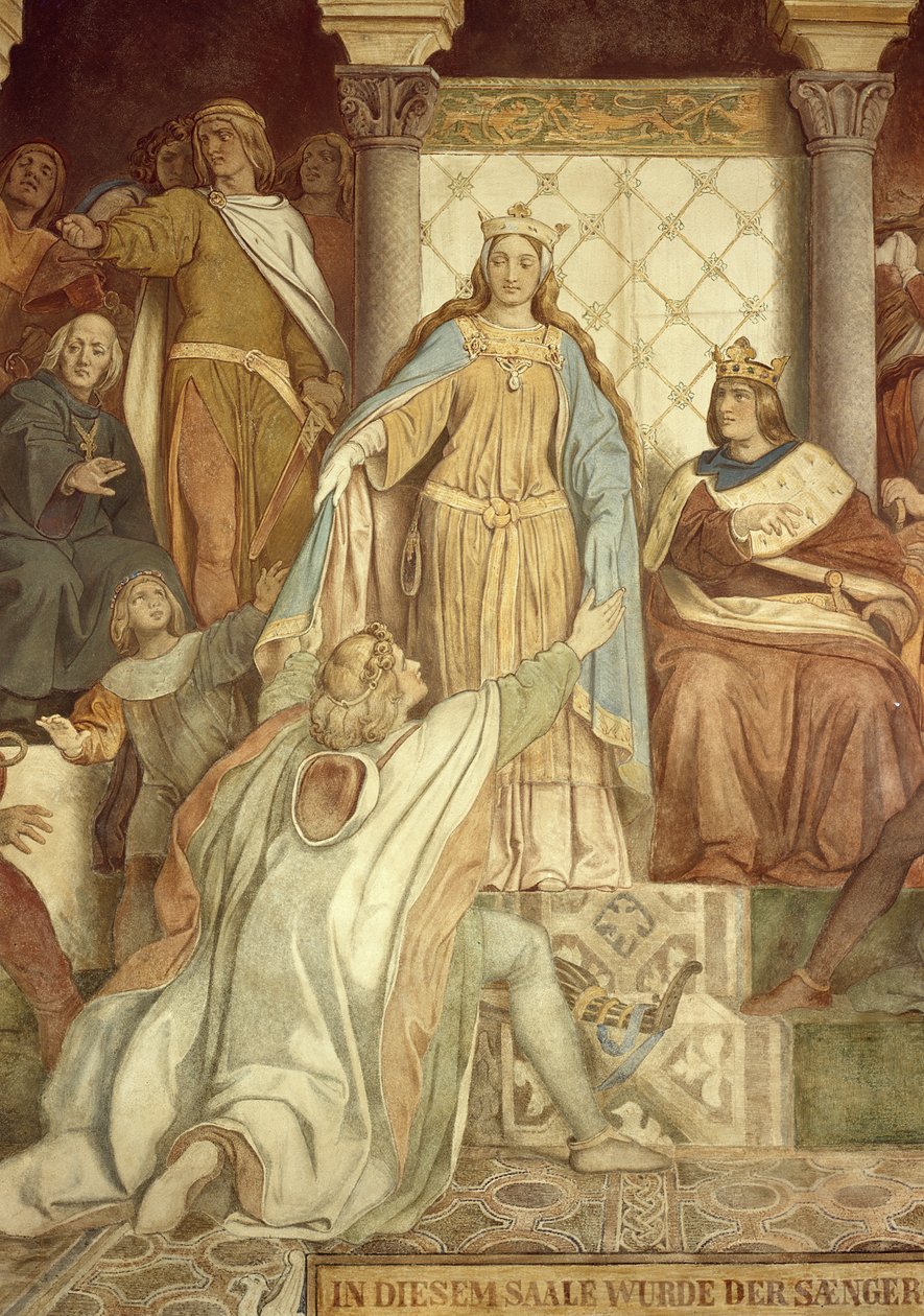 Yksityiskohta Der Saengerkreisistä, Wartburgin linna, n. 184555 tekijältä Moritz Ludwig von Schwind