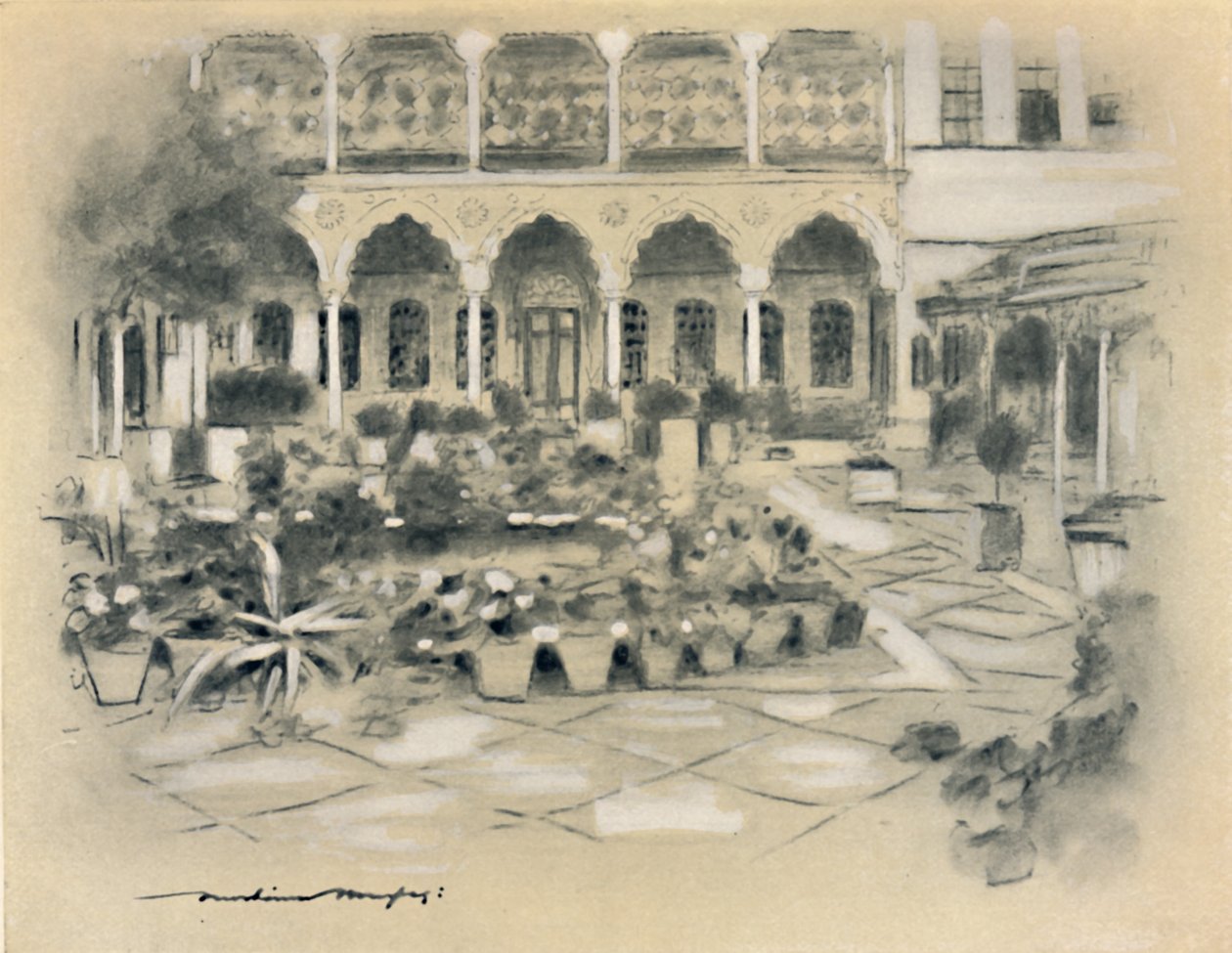 "Damaskoksen piha", 1903 tekijältä Mortimer L Menpes