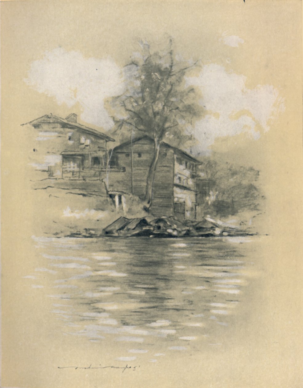 Jokiasunto Srinagarissa, 1903 tekijältä Mortimer L Menpes