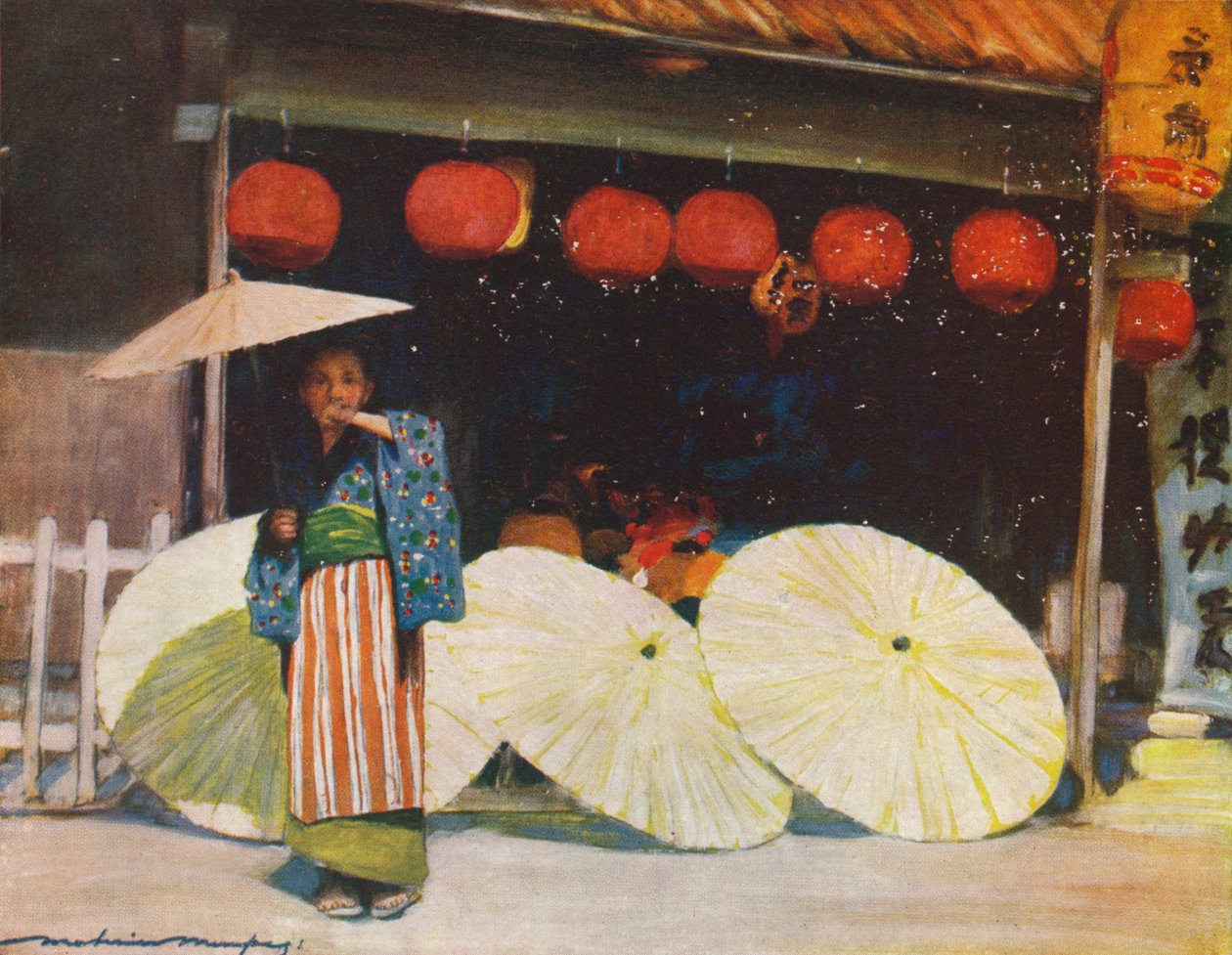 "Sateenvarjot ja kauppa", c1887, 1901 tekijältä Mortimer L Menpes