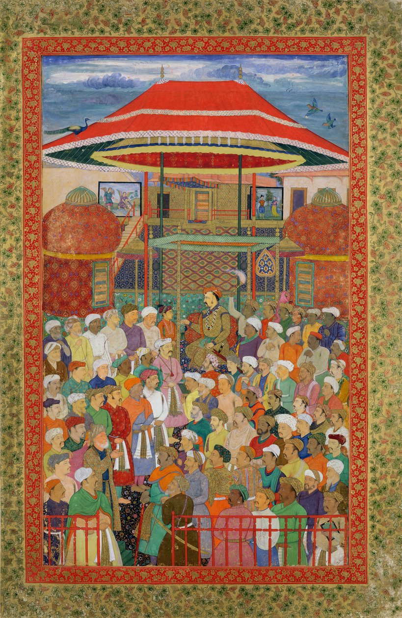 Hovi toivottaa tervetulleeksi keisari Jahangirin (Shah Salim) (1569-1627). tekijältä Mughal School