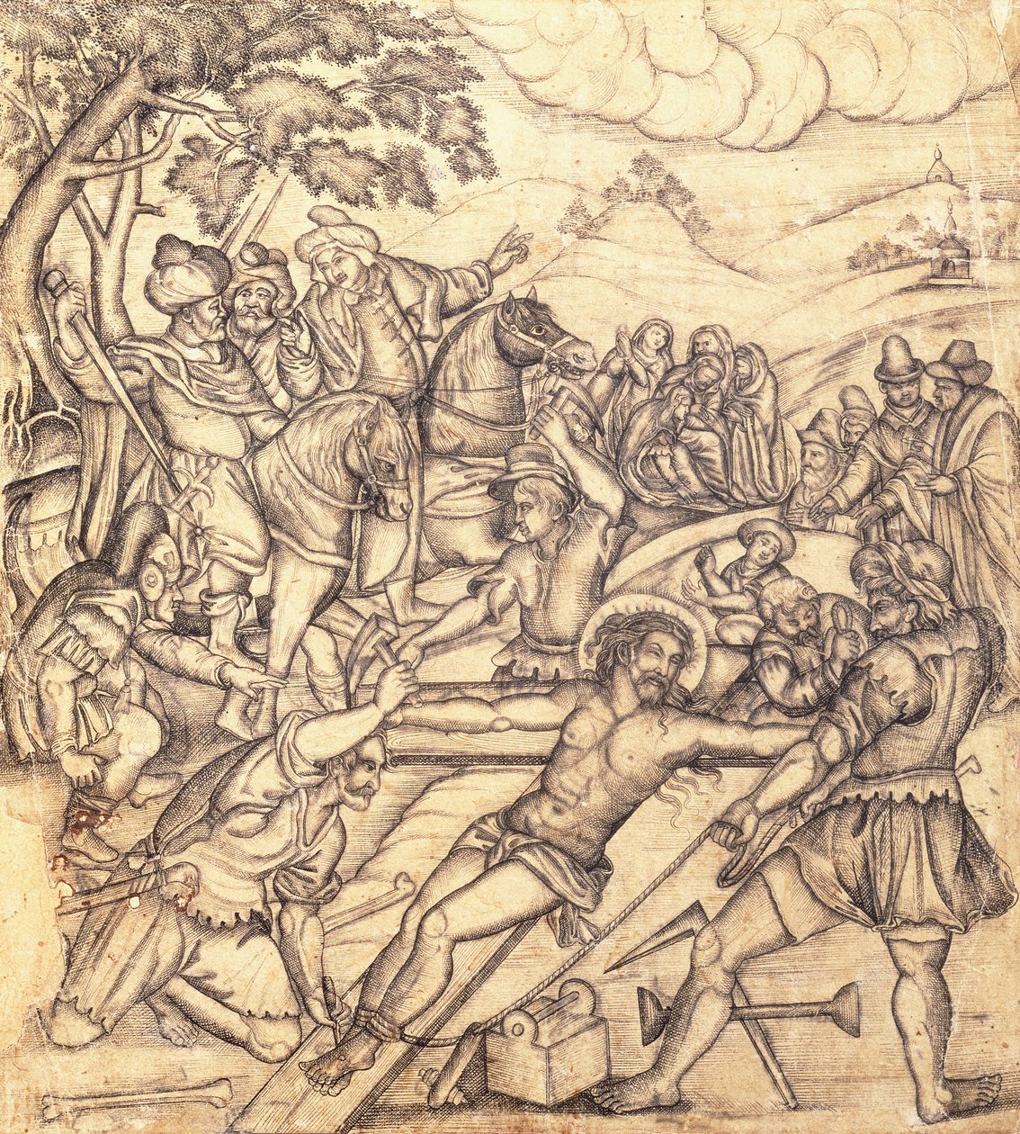 Ristiinnaulitseminen, noin 1650 tekijältä Mughal School