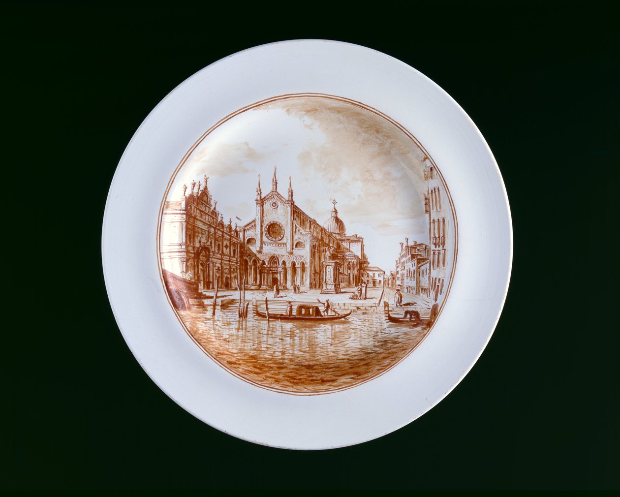 Lautas näköalalla SS Giovanni e Paolo, Murano Miotti Glasswork, Venetsia, n. 1741 (valkoinen läpinäkymätön lasi (lattimo)) tekijältä Murano Miotti Family