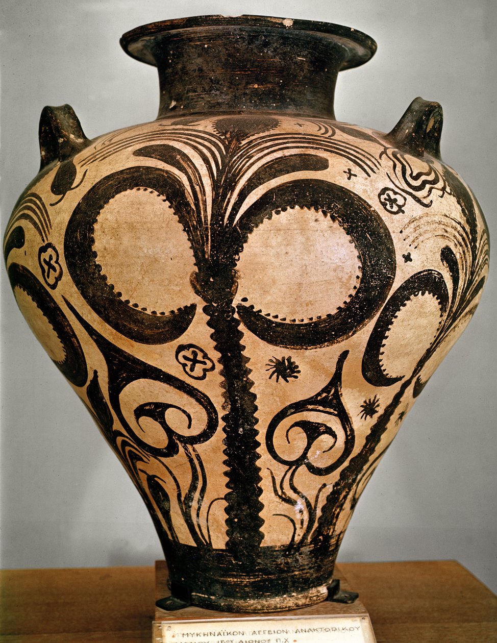 Maljakko kukkakoristeella, Mycenaesta, 1500-1400 eKr. (keraaminen) tekijältä Mycenaean