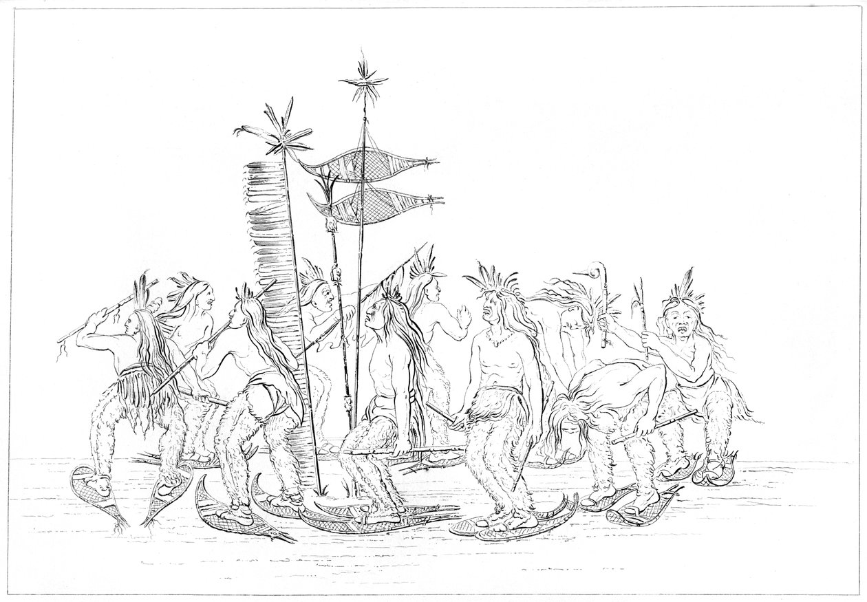 Chippewa lumikenkätanssi, 1841. tekijältä Myers and Co