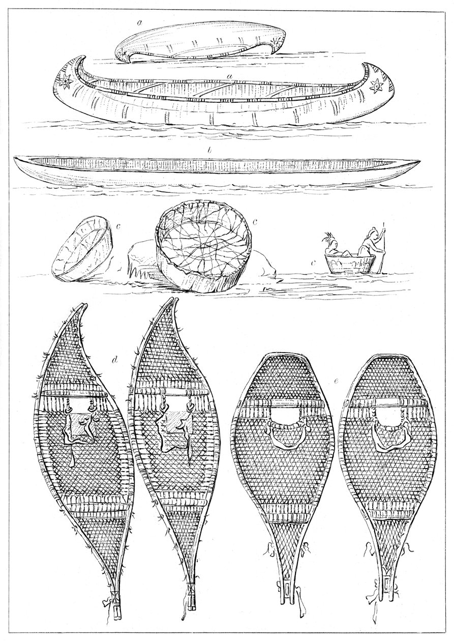 Sioux-kanootit ja Chippewa-lumikengät, 1841. tekijältä Myers and Co