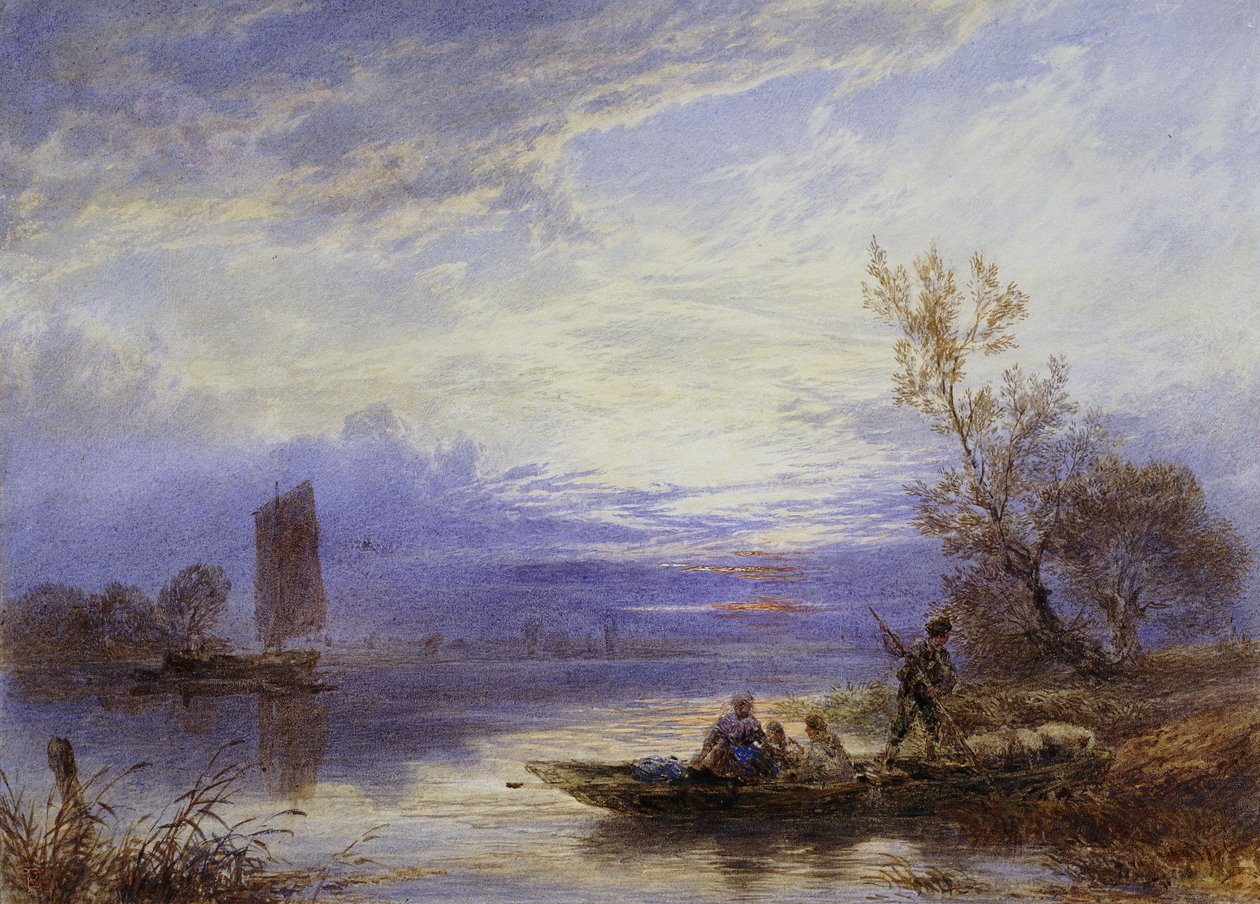 Lautta auringonlaskun aikaan, tekijältä Myles Birket Foster