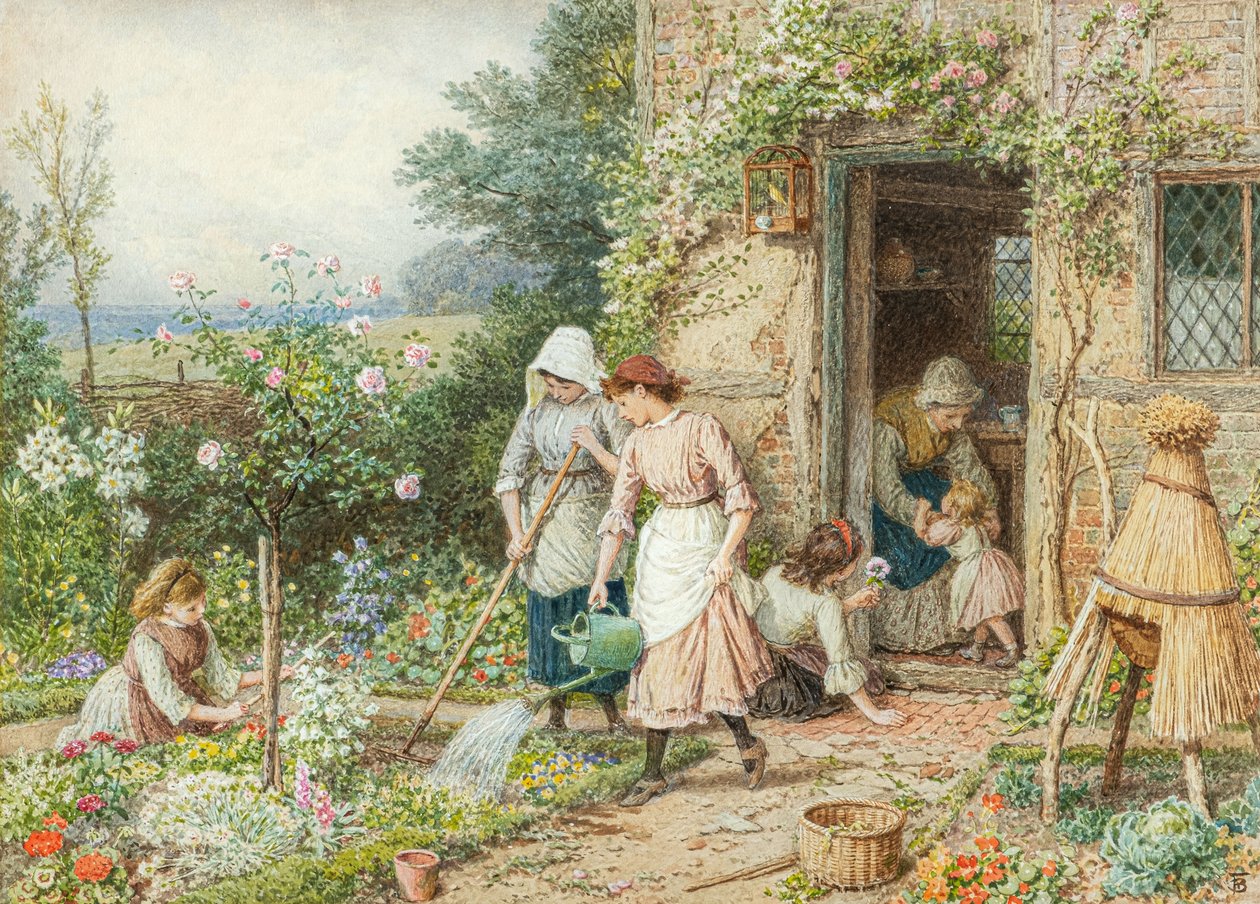 Pikkupuutarhurit (akvarelli) tekijältä Myles Birket Foster