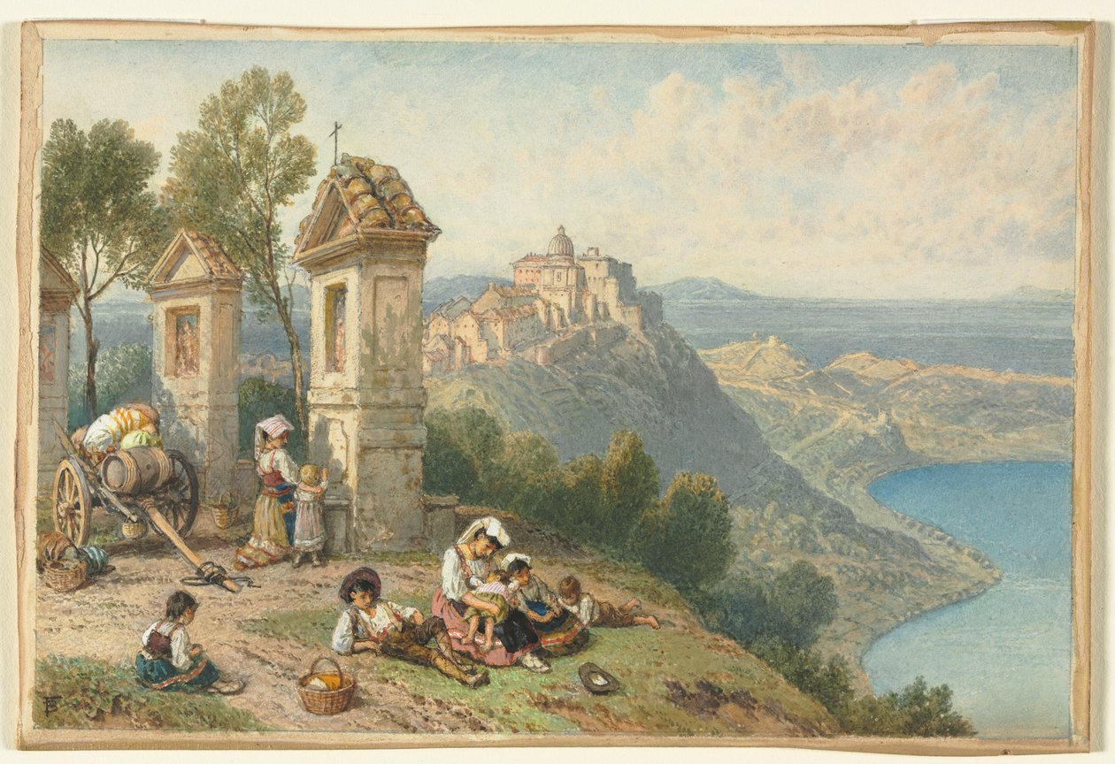 Näkymä Castel Gandolfolle, n. 1870-luku. tekijältä Myles Birket Foster