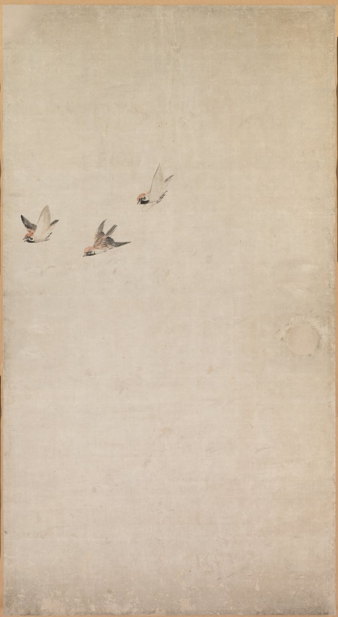 Pennut, varpuset ja krysanteemit, 1754-1799. tekijältä Nagasawa Rosetsu