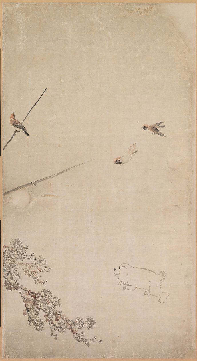 Pennut, varpuset ja krysanteemit, 1754-1799. tekijältä Nagasawa Rosetsu