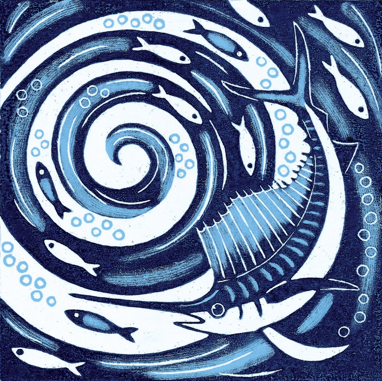 Sailfish, 2010 (värillinen puupiirros) tekijältä Nat Morley