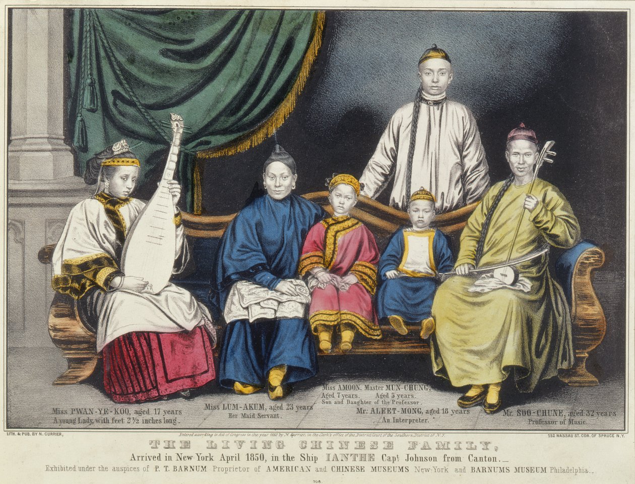Mainosjuliste Elävä kiinalainen perhe, 1850 tekijältä Nathaniel Currier