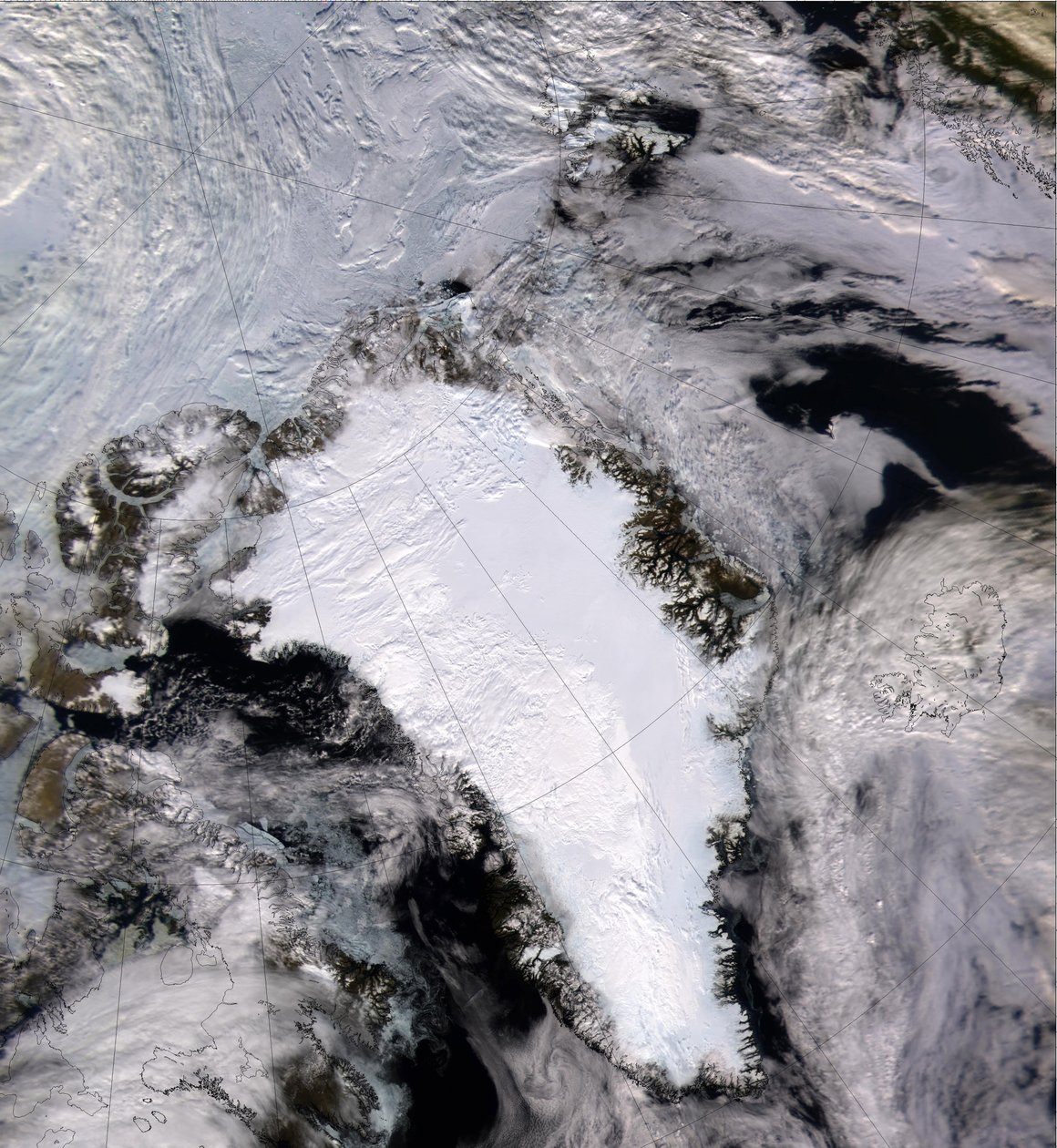 Satelliittikuva lumen ja jään peittämästä Grönlannista vuonna 2000. Kiitos NASAlle. tekijältä National Aeronautics and Space Administration National Aeronautics and Space Administration