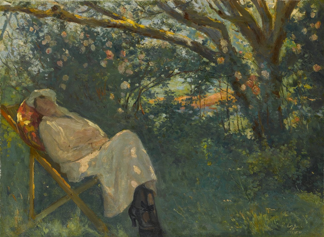ezlongda Pembeli Kadn, Lady in Pink on Chaise Longue tekijältä Nazmi Ziya Güran