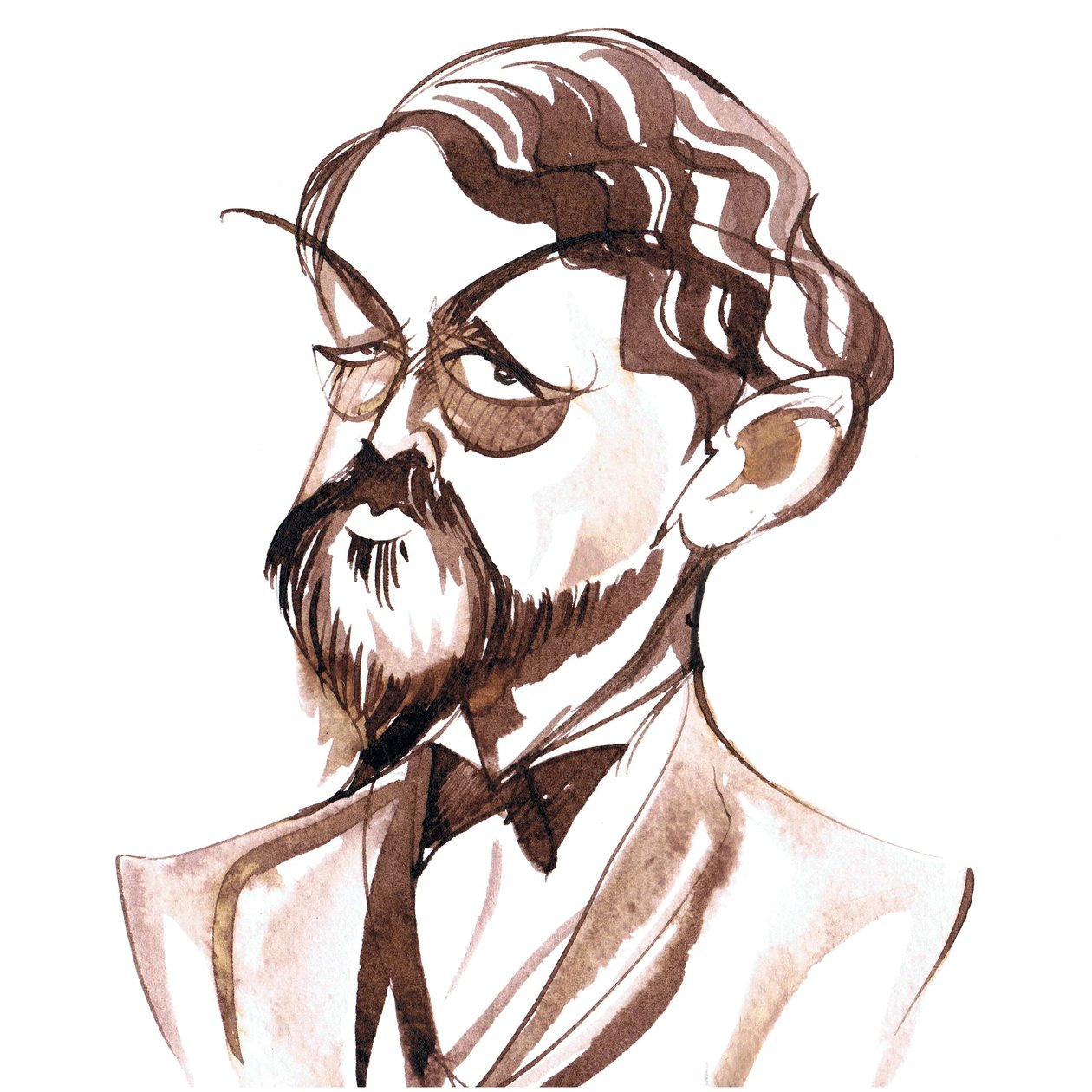 Achille-Claude Debussy, ranskalainen säveltäjä (1862-1918), mustepilakuva tekijältä Neale Osborne