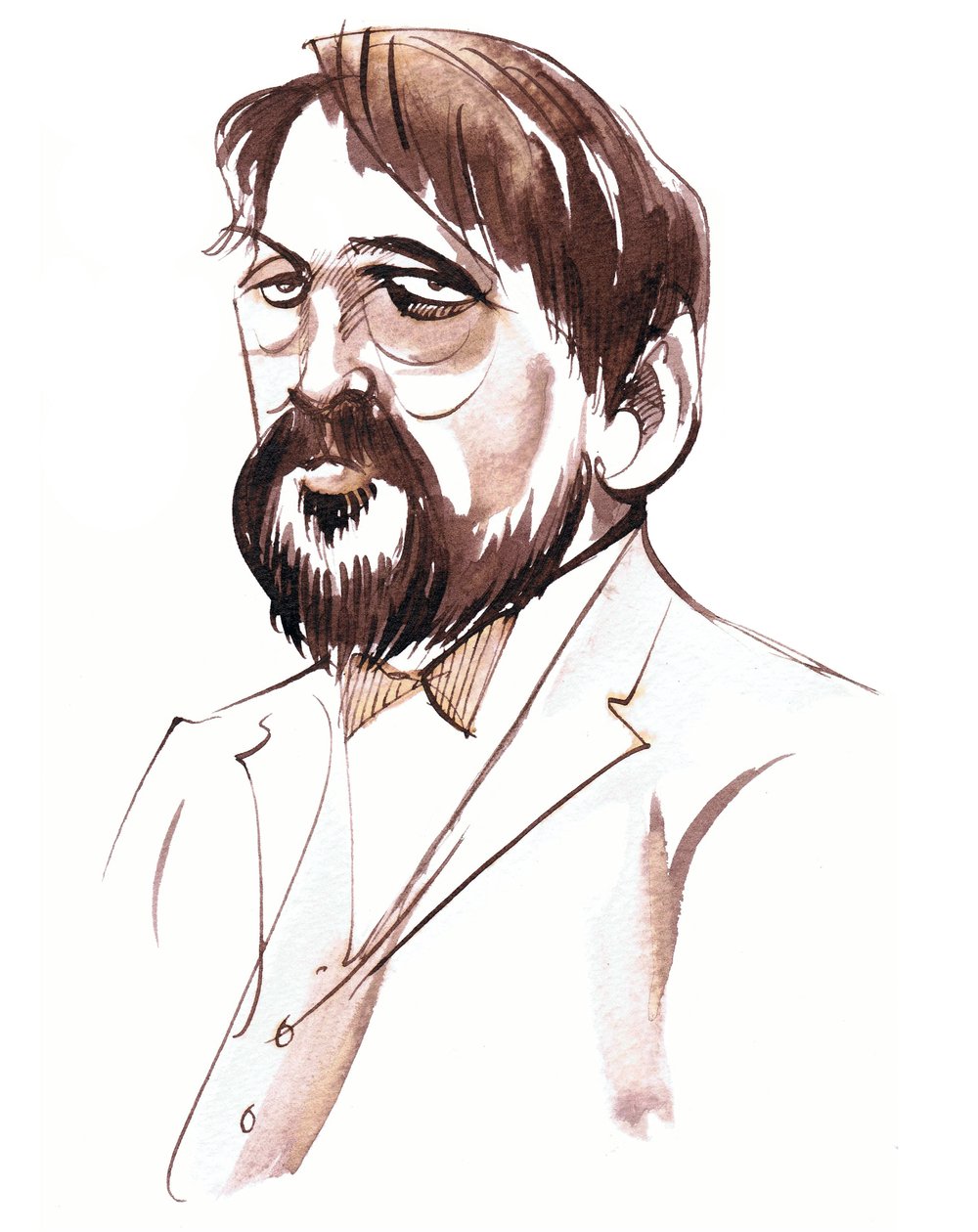 Achille-Claude Debussy, ranskalainen säveltäjä (1862-1918), seepia-mustemuotokuva. tekijältä Neale Osborne