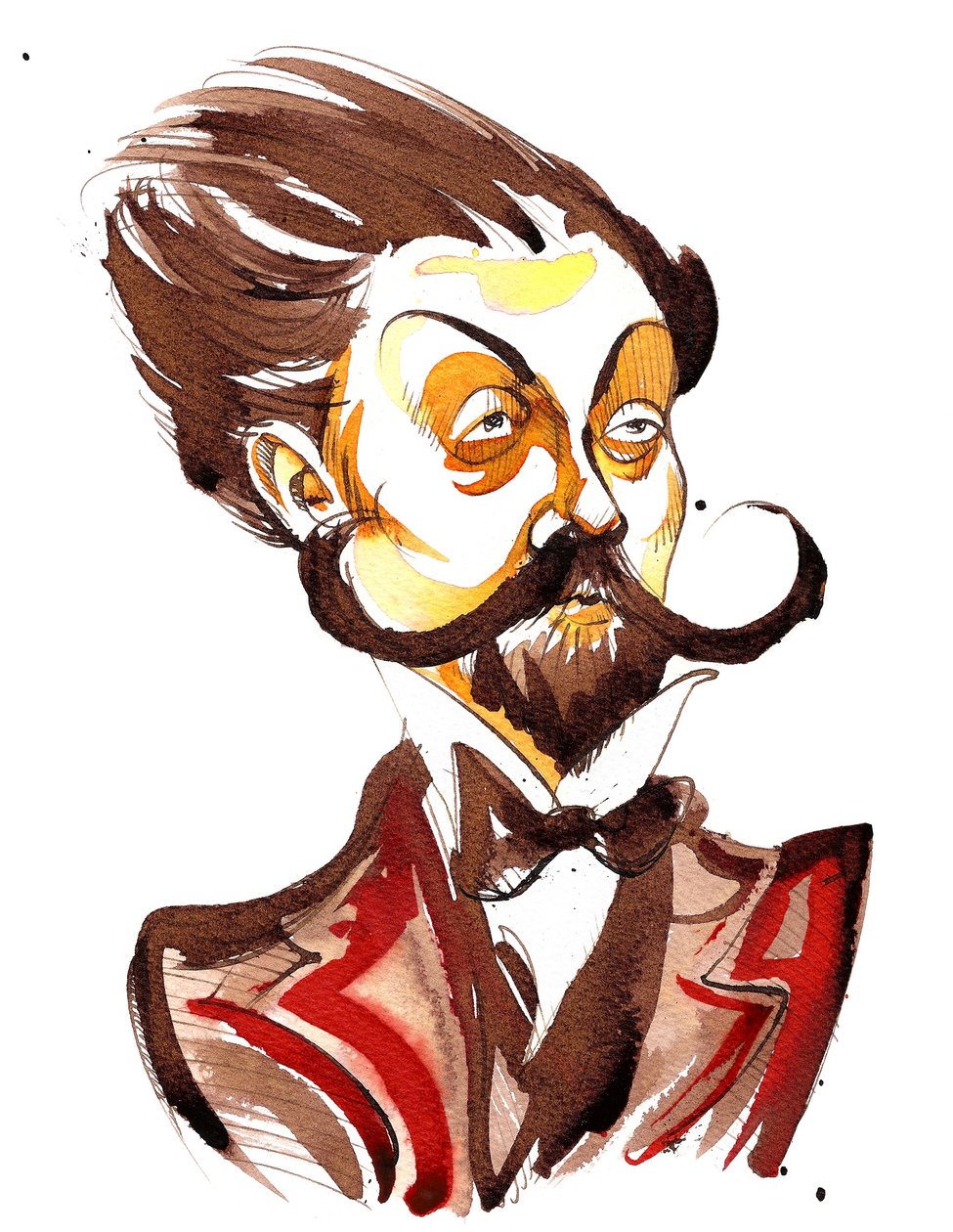 Aleksanteri Skrjabin (venäläinen säveltäjä, 1872-1915) värikarikatyyri tekijältä Neale Osborne
