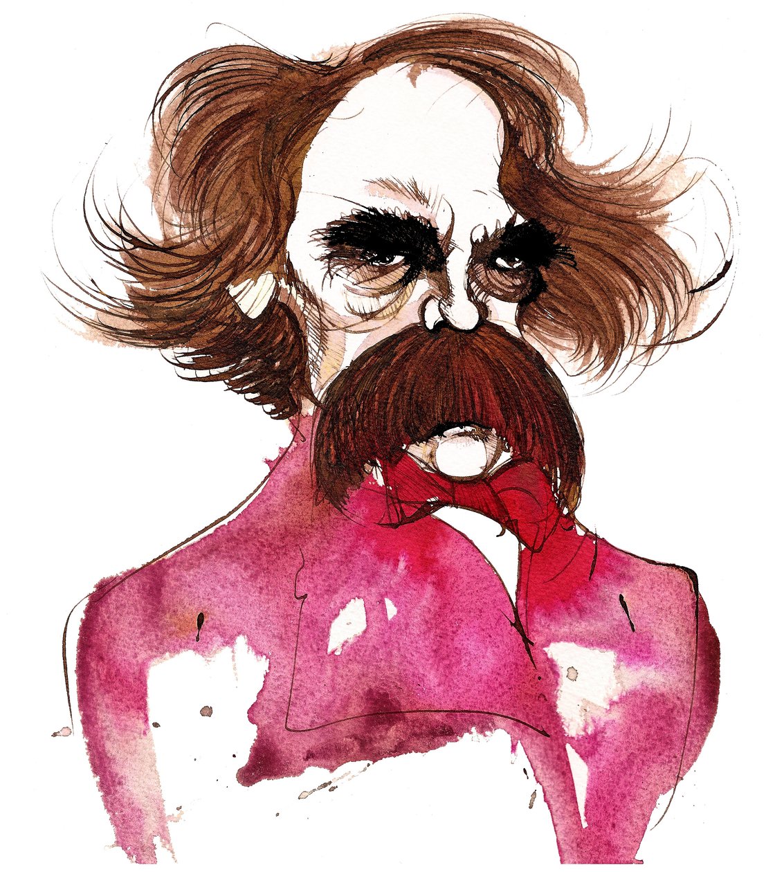 amerikkalainen kirjailija Nathaniel Hawthorne (1804-64); karikatyyri tekijältä Neale Osborne