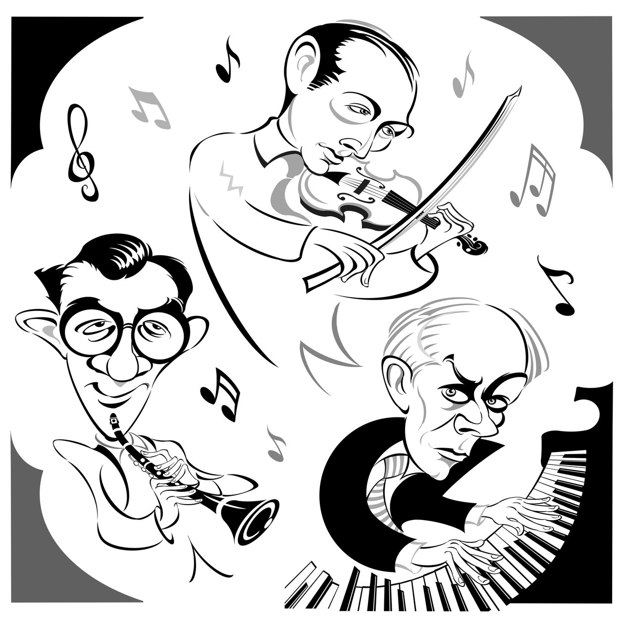 Bela Bartok pianon ääressä, amerikkalainen klarinetisti Benny Goodman (1909-86) ja unkarilainen viulisti Joseph Szigeti (1892-1973), trio, joka teki ensilevytyksen Contrasts vuonna 1940 - kamaripiirakan tekijältä Neale Osborne