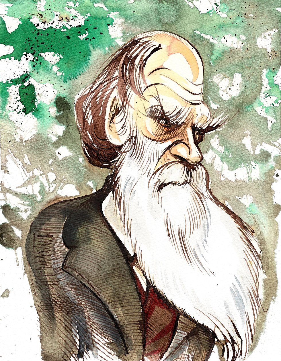 Charles Darwin (englannin luonnontieteilijä ja kirjailija, 1809-82) värikarikatyyri tekijältä Neale Osborne