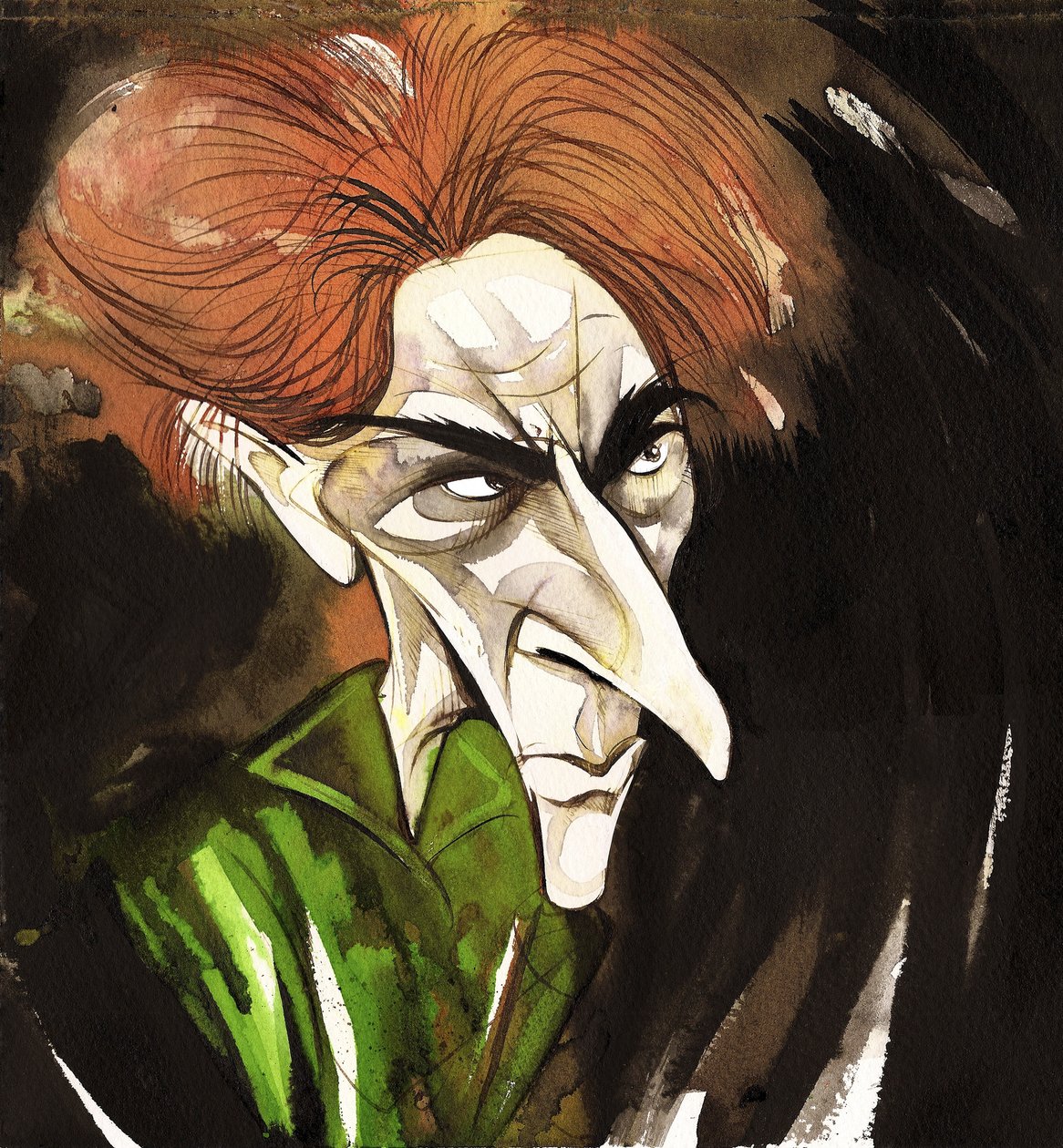 Ernest Thesiger - englantilainen näyttelijä (1879-1961); karikatyyri tohtori Septimus Pretoriuksena vuoden 1935 elokuvasta Bride of Frankenstein, ohjaaja James Whale (englannin näyttelijä ja ohjaaja, 1889 - 1957) tekijältä Neale Osborne