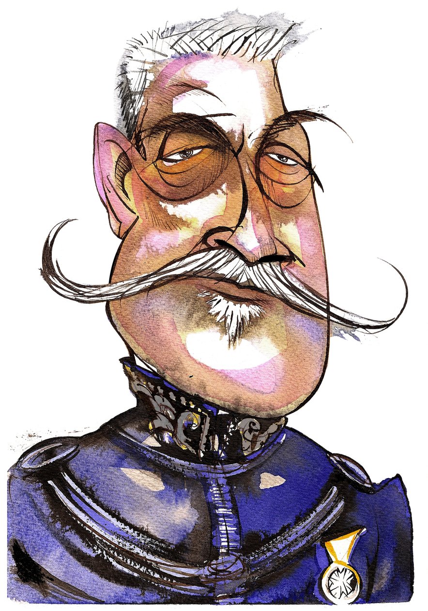 Ferdinand Foch-French Marshall (1851-1929); värillinen karikatyyri tekijältä Neale Osborne