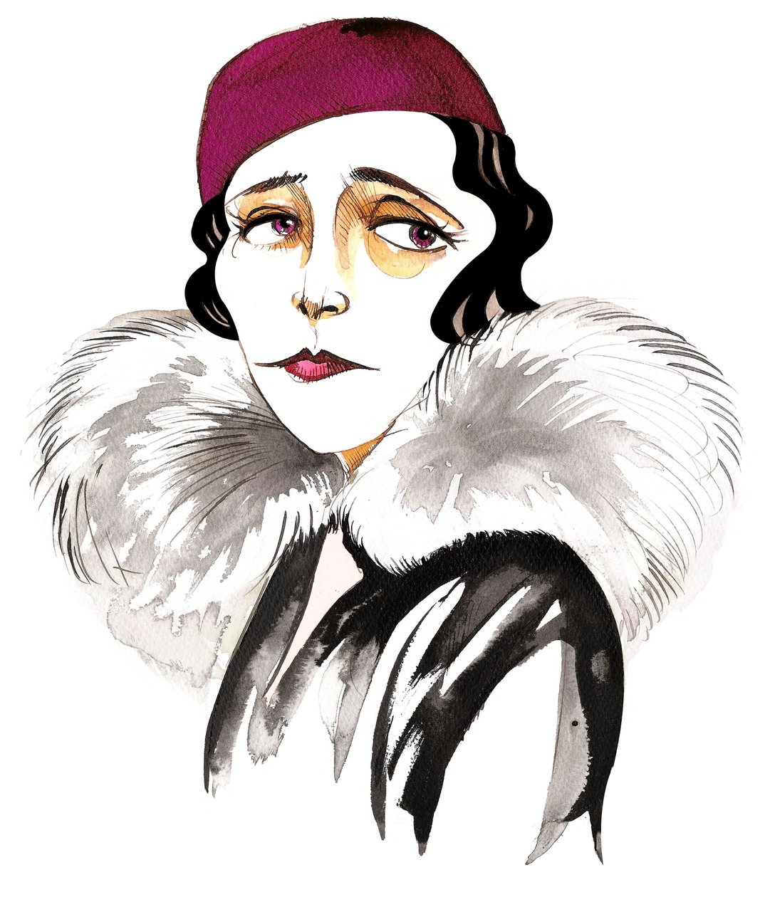 Germaine Tailleferre, ranskalainen säveltäjä, pianisti ja "Les Six" -yhtyeen jäsen (1892 - 1983), karikatyyri. tekijältä Neale Osborne