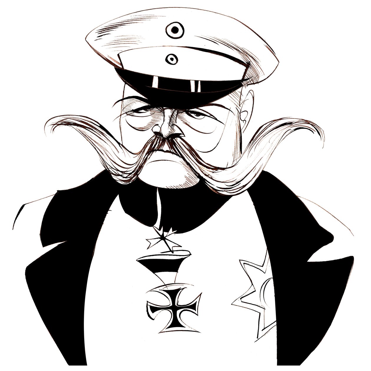 Paul von Hindenburg - puolalainen, saksalainen kenraali ja presidentti (1847-1934); mustavalkoinen karikatyyri tekijältä Neale Osborne