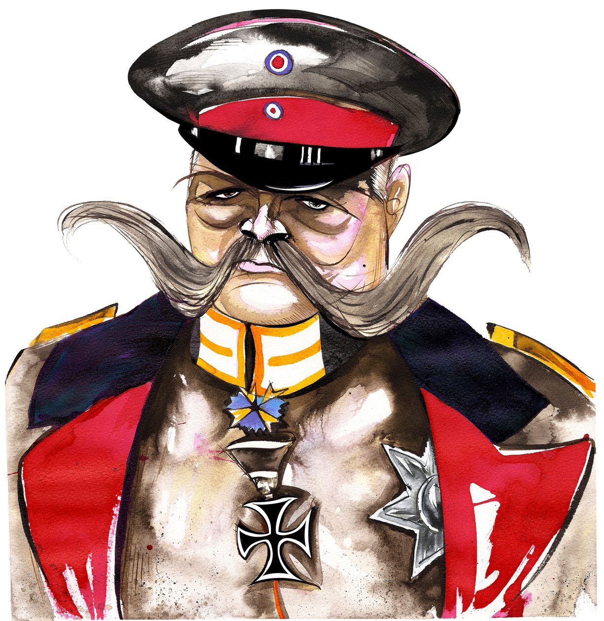 Paul von Hindenburg - puolalainen, saksalainen kenraali ja presidentti (1847-1934); värillinen karikatyyri tekijältä Neale Osborne