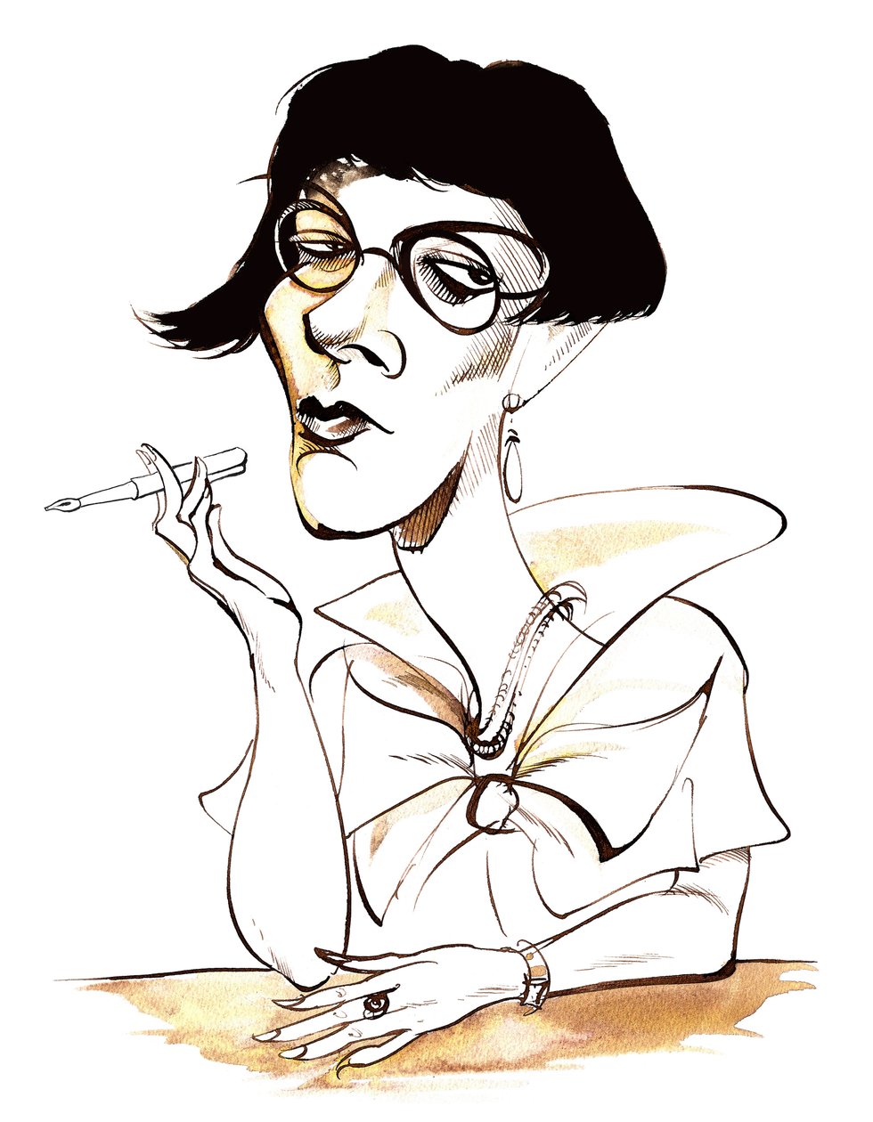 Sylvia Townsend Warner - karikatyyri pitelevä kynä tekijältä Neale Osborne