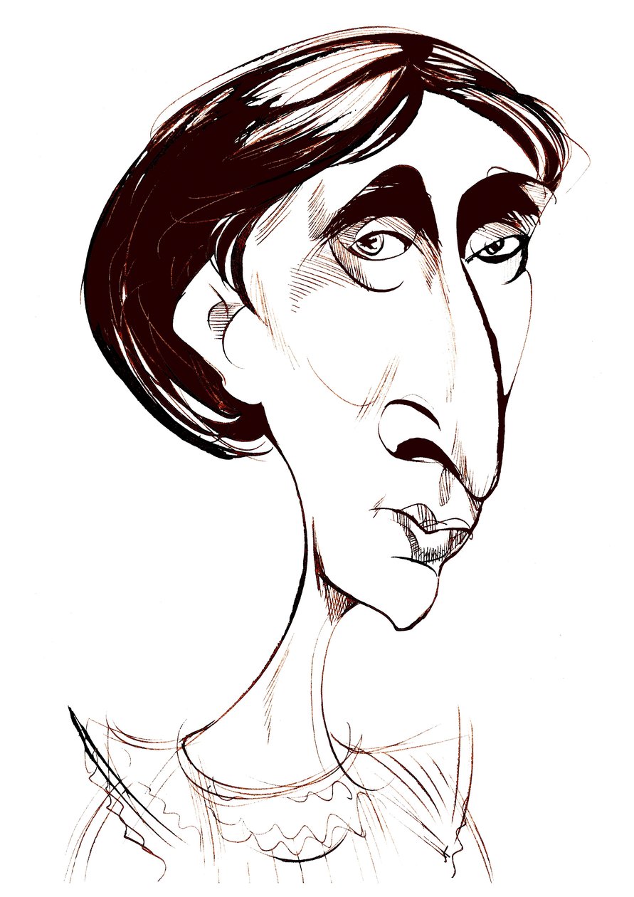 Virginia Woolf, englantilainen kirjailija seepiamusteen karikatyyri tekijältä Neale Osborne
