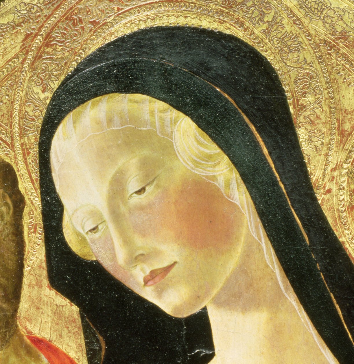 Madonna ja lapsi (tempera paneelille) (yksityiskohta kuvasta 9306) tekijältä Neroccio di Landi