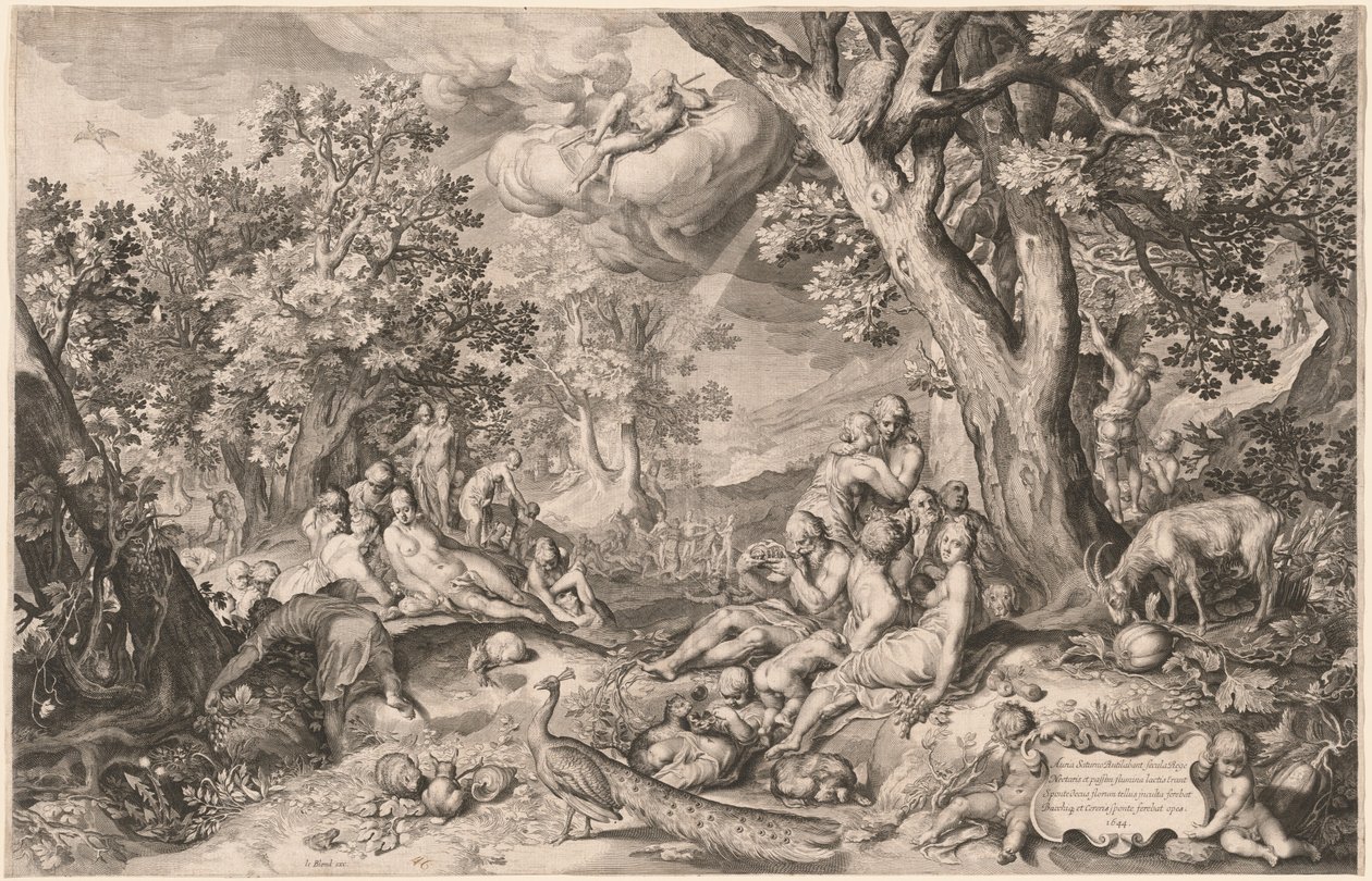 Kultainen ikä tekijältä Netherlandish 17th Century after Nicolaes de Bruyn after Abraham Bloemaert