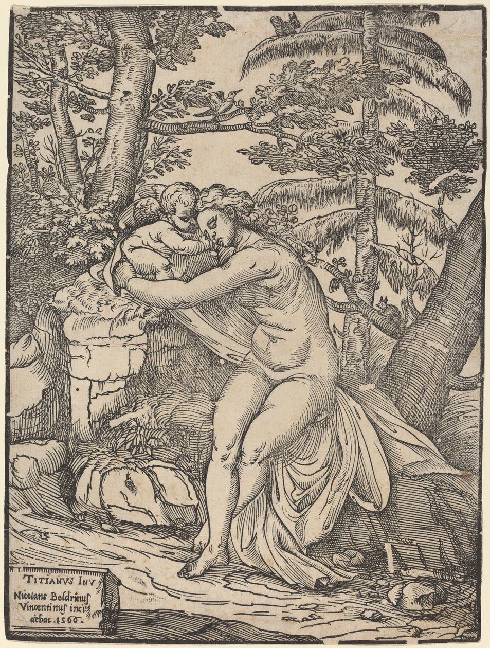 Venus ja Cupid tekijältä Niccolò Boldrini after Titian