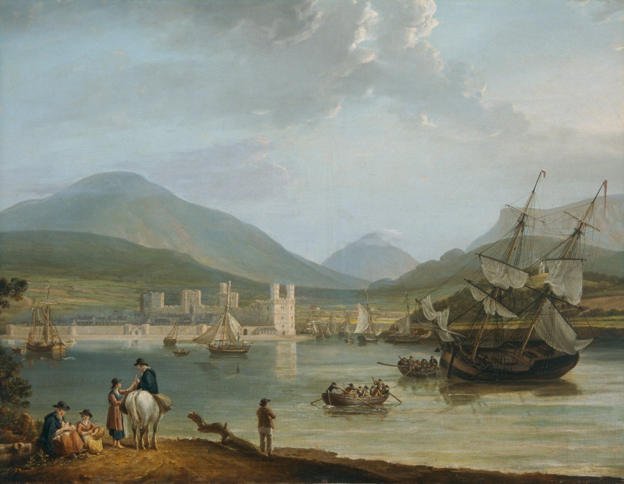 "Caernarvonin linna ja lahti", 1780-1810 tekijältä Nicholas Pocock