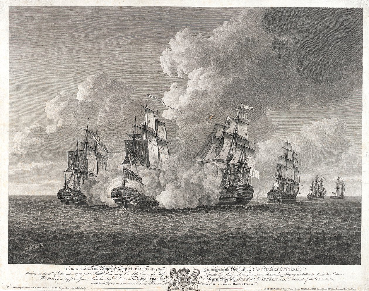 HMS "Mediator" jahtaa "Menagerea". tekijältä Nicholas Pocock