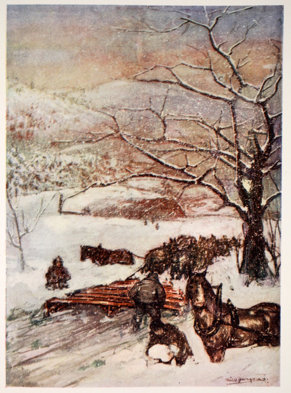 Kahdeksan tai kymmenen hevosen vetämä lumiaura, 1905 tekijältä Nico Jungman
