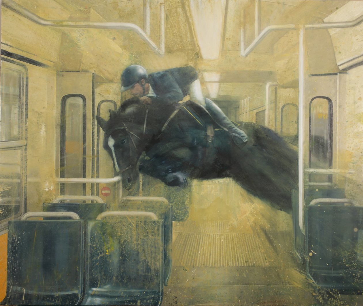 Raitiovaunuhyppy, 2015 (öljy kankaalle) tekijältä Nicola Pucci