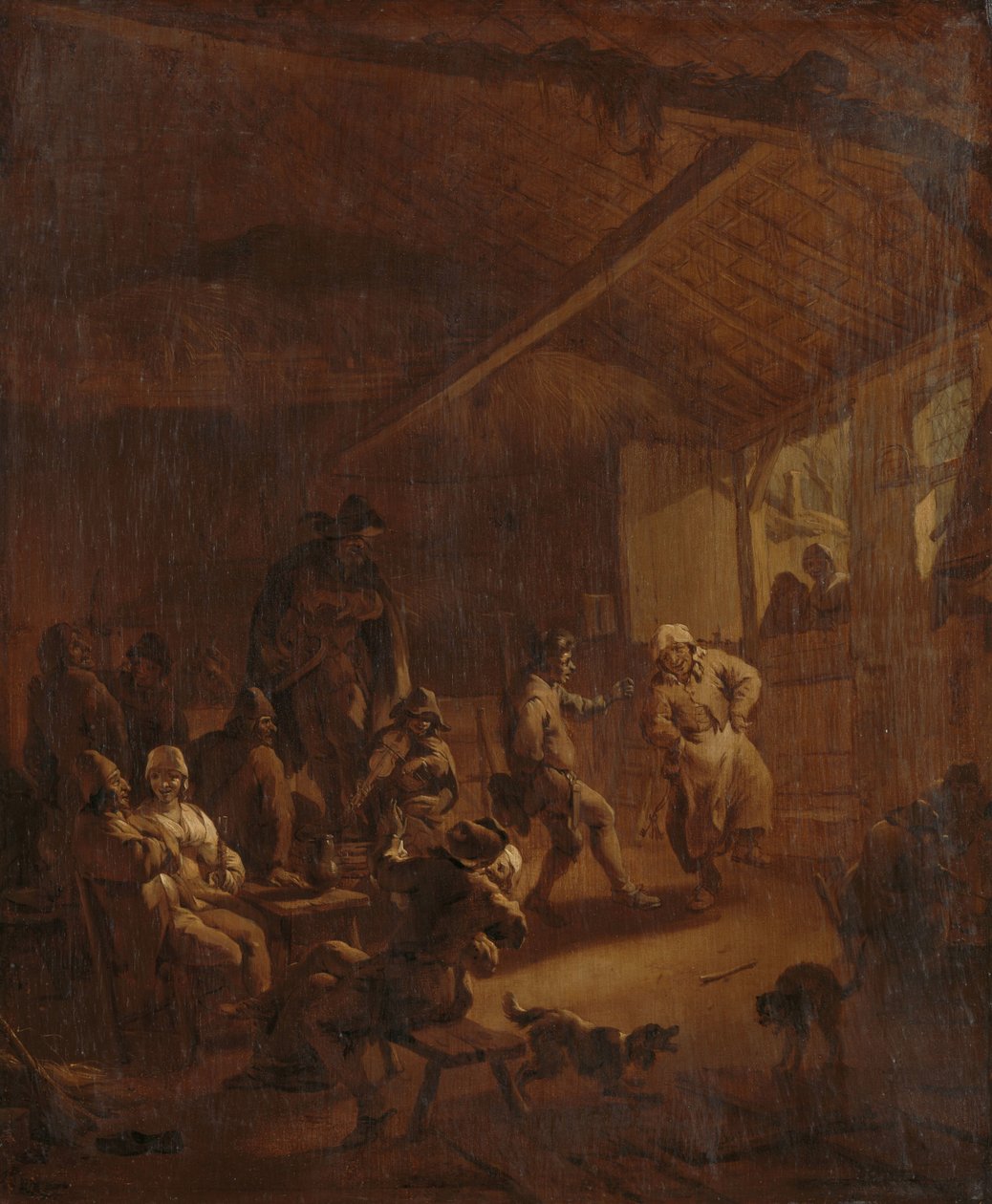Talonpojat tanssivat navetassa tekijältä Nicolaes Pietersz Berchem