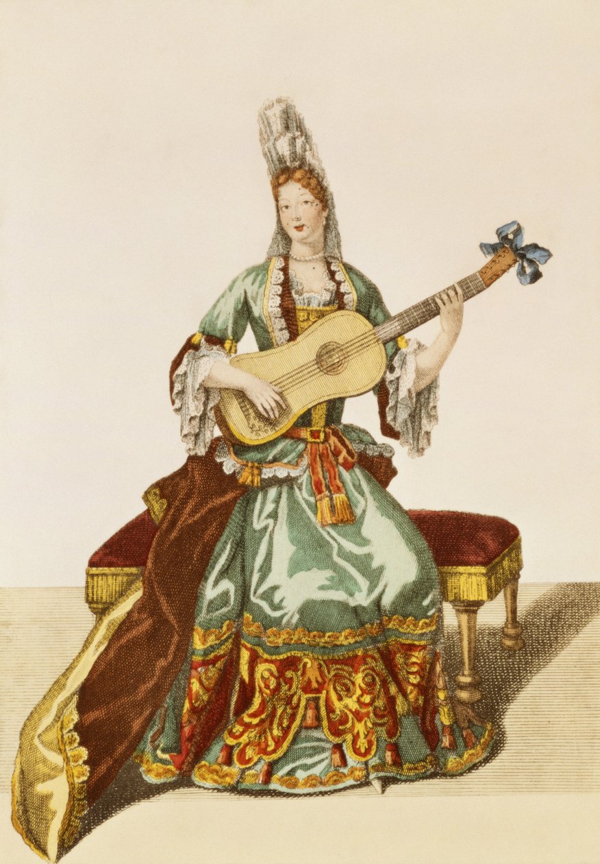 Lady of Quality Playing the Guitar, muotilevy, n. 1695 tekijältä Nicolas Bonnart