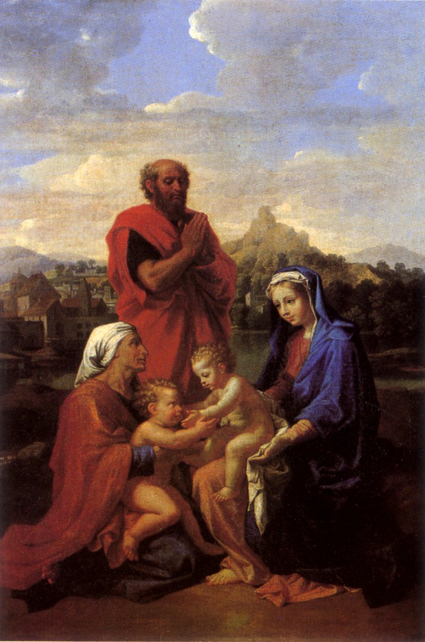 La Sainte Famille avec pyhimys Jean, pyhä Elisabeth ja pyhä Joseph priant tekijältä Nicolas Poussin