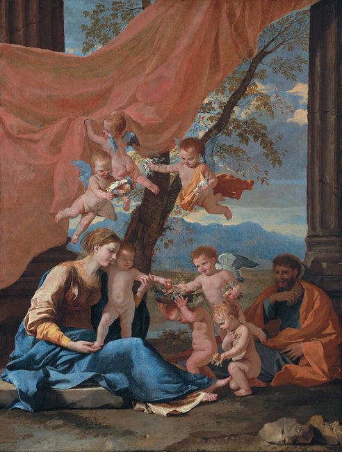 Le Repos riippuvalaisin fuite ja Égypte tekijältä Nicolas Poussin