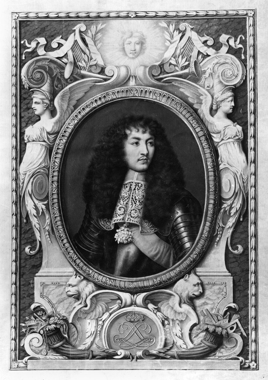 Ludvig XIV:n (1638-1715) muotokuva medaljonki (wc vellum) tekijältä Nicolas Robert