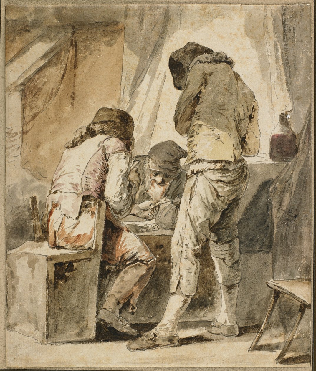 Vaikea liike, c. 1781 (kynä ja musta muste, harmaa ja ruskea pesu, ja wc paperilla) tekijältä Nicolas Bernard Lepicie