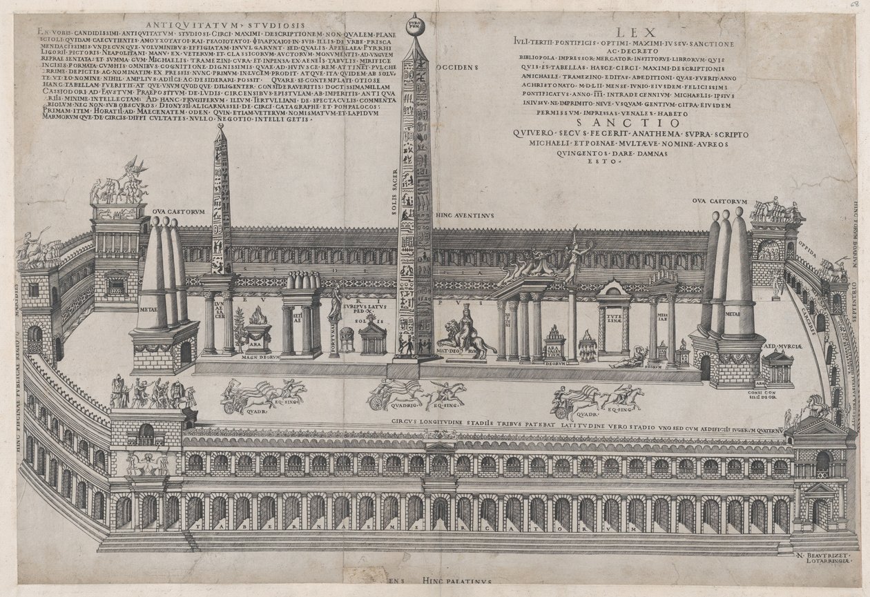Rooman loiston peili: Circus Maximus, 1553, 1553. tekijältä Nicolas Beatrizet